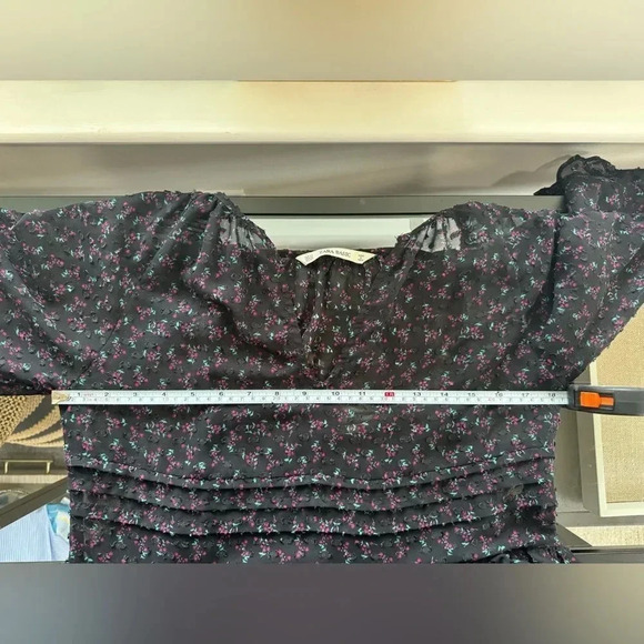 Zara Long Sleeve Black Pink Floral Swiss Dot All Ruffles Babydoll Dress size XS - Picture 12 of 16